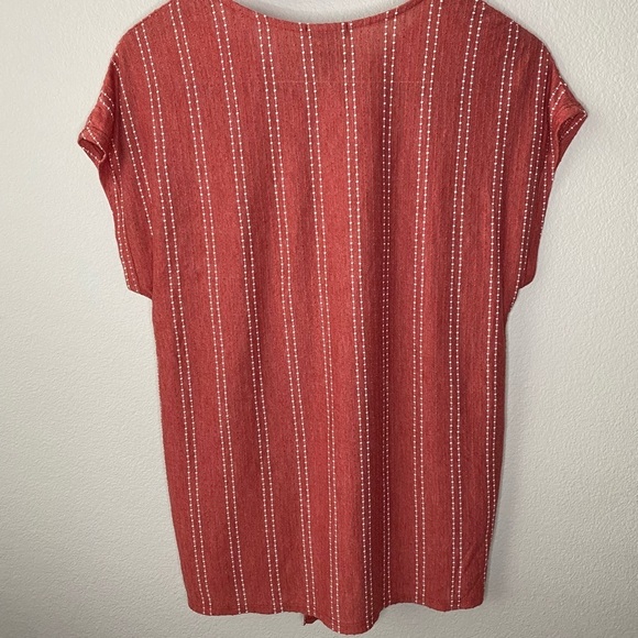 W5 Knit Top Size XL Coral Orange White Stripe Beachy Boho Tie Front - Picture 2 of 7